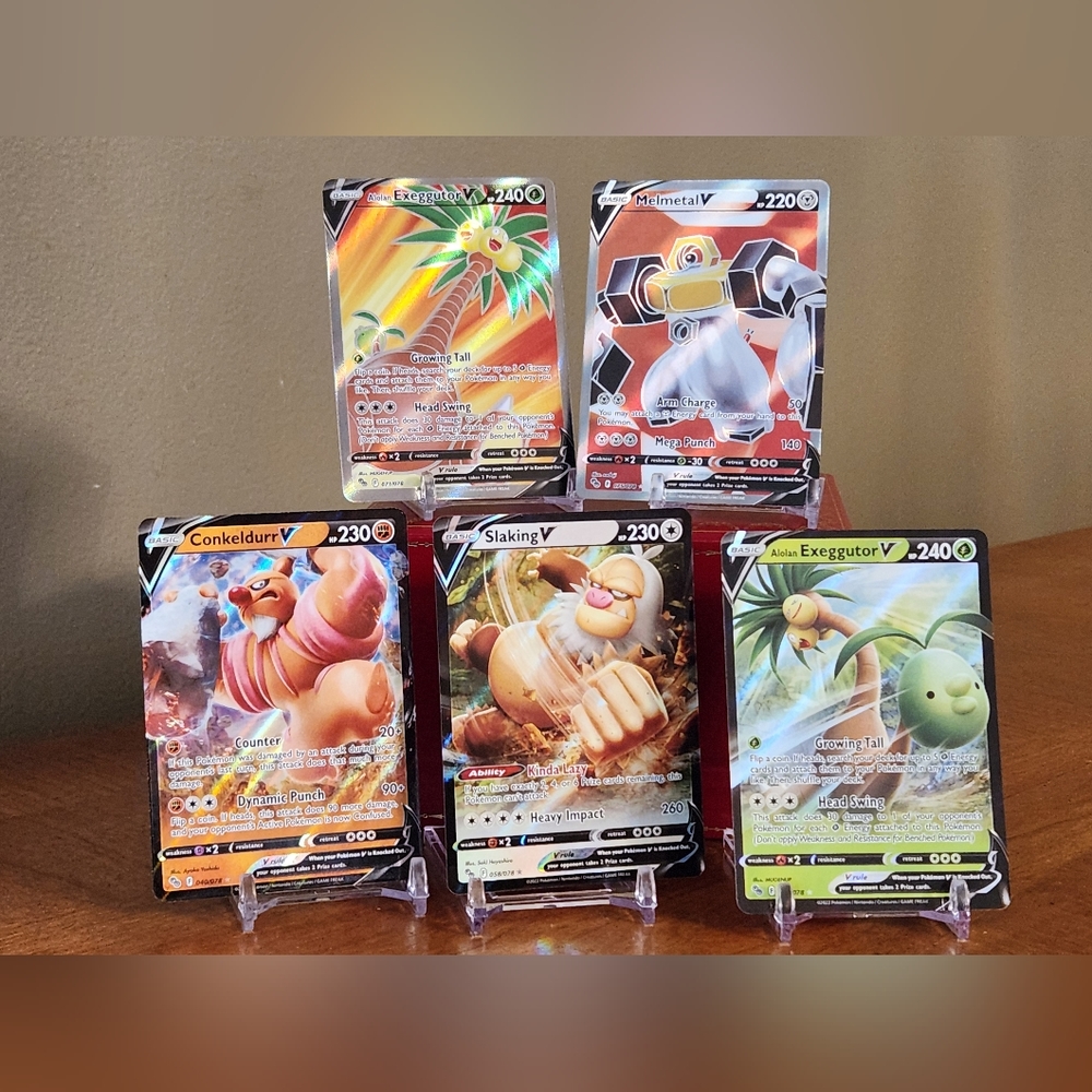 Pokemon cards- Slaking V, Melmetal V, Conkeldurr V, (2)- Alolan Exeggutor V